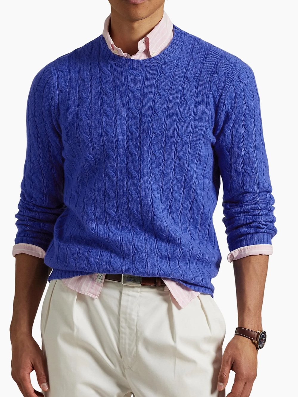 Ralph Lauren Cable-Knit Crewneck Sweater in Blue - Picture 2 of 10